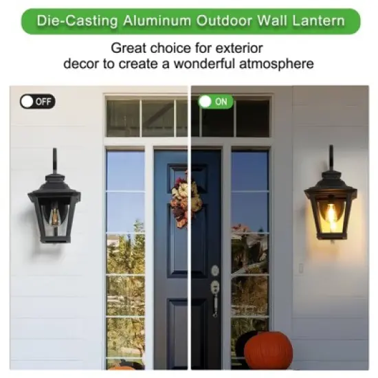 Wellfor 21" Aluminum Outdoor Wall Light: Lantern-Style, Waterproof, Patio Decor - Black image {10}