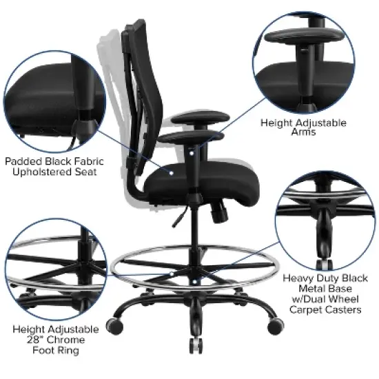 HERCULES Series 400 lb. Capacity Big & Tall Drafting Chair Black Mesh - Flash Furniture image {4}