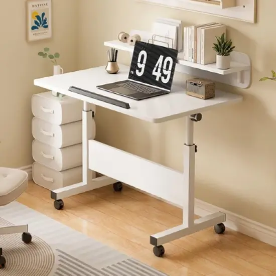 Standing  Computer Desk with Wheels ，Height Adjustable，Mobile Computer Table Sit Stand Up for Work Office Home image {8}