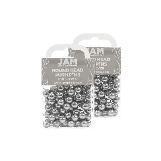 JAM Paper Colored Map Thumb Tacks Silver Round Head Push Pins 2 Packs of 100 22432214A image {5}