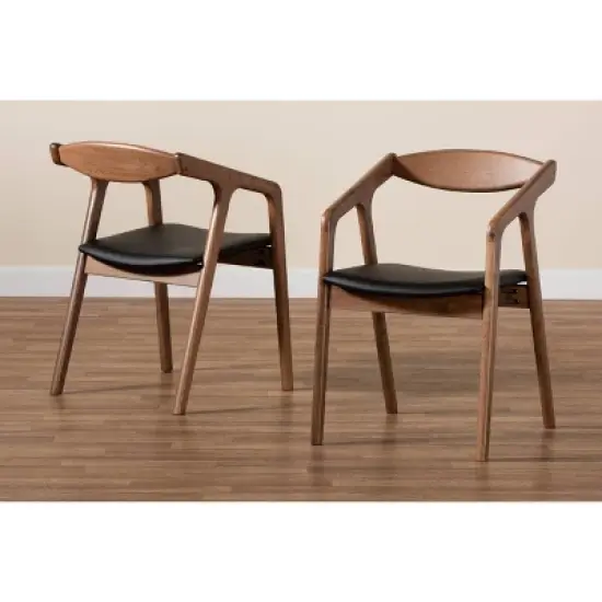 2pc Harland Faux Leather Upholstered and Wood Dining Chair Set - Baxton Studio image {7}
