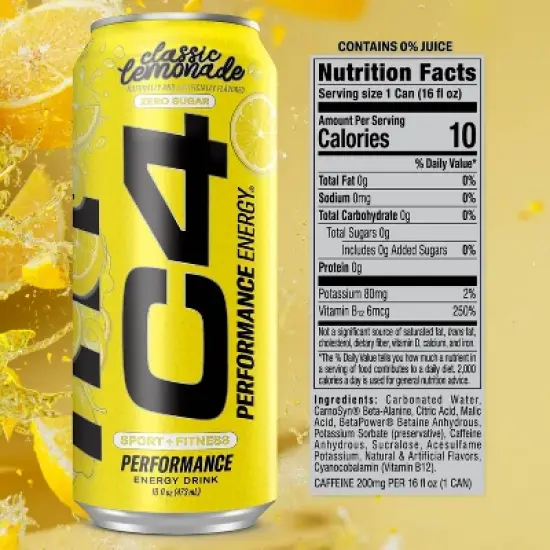 C4 Smart Energy Performance Classic Lemonade Energy Drink - 16 fl oz Can image {6}