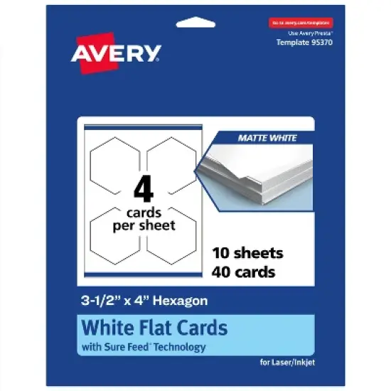 Avery Printable Hexagon Flat Cards, Sure Feed Technology, 3-1/2" x 4", Matte White Cardstock, Print-to-The-Edge, Laser/Inkjet Printable, 40 Total image {9}