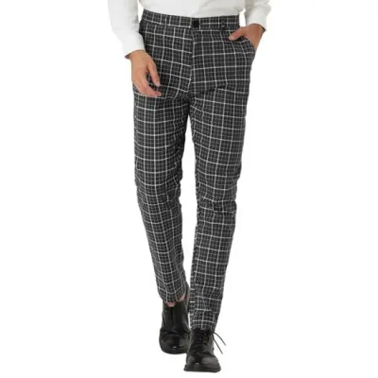 Lars Amadeus Men's Business Checked Printed Slim Fit Flat Front Plaid Dress Trousers image {8}