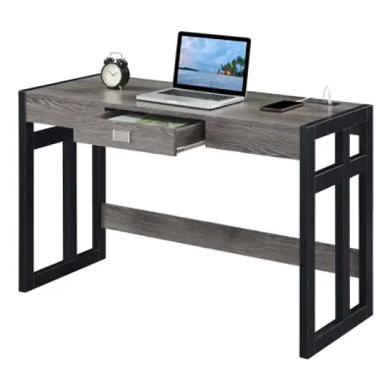 47" Monterey Desk with Charging Station Weathered Gray/Black - Breighton Home image {3}