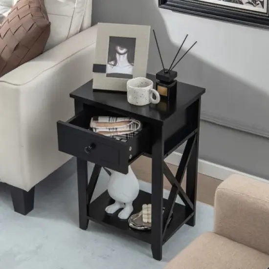 Costway Nightstand Chair Side End Table with Drawer & Shelf Bedroom Furniture White\ Brown\Black image {1}