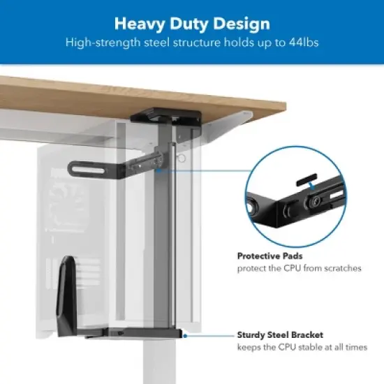 Mount-It! Heavy Duty Under Desk Computer Wall Mount | Height Adjustable CPU Holder with Sliding Tracks | 44 Lbs. Weight Capacity | Black image {6}