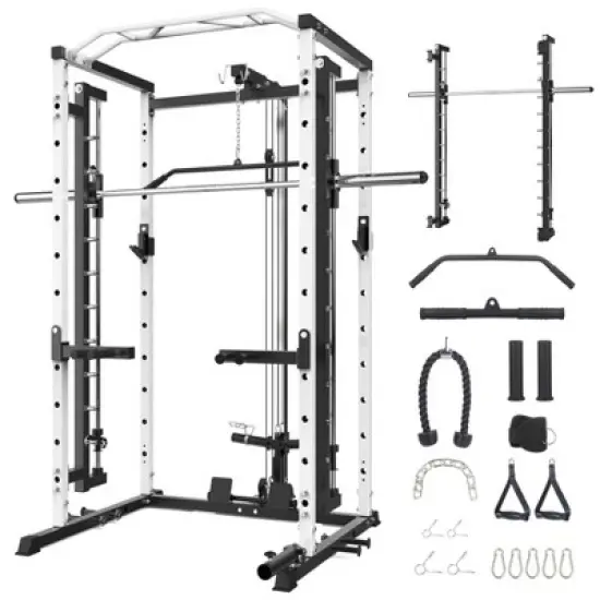 ODK Power Cage with Smithbar, 1600 Lbs Power Rack with LAT Pulldown, Multi-Functional Squat Rack, Power Cage for Home Gym Equipment image {11}