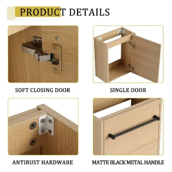 GDFStudio Zebulon Small Wall-Mounted Bathroom Vanity with Ceramic Sink and Mental Handle image {5}