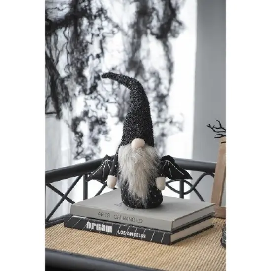 Gulches 10x3x15.5" Fabric Black Gnome with Wings, Halloween Decor image {7}