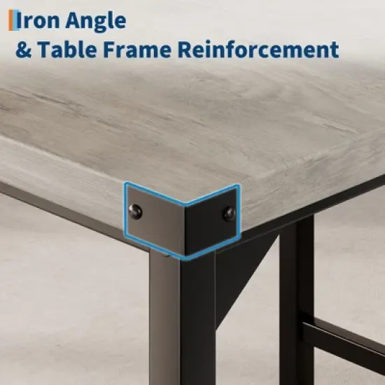 5-Piece Counter Height Dining Table Set for 4, Rustic Gray Kitchen Table with Footrest & Corner Guards, 4 Upholstered Bar Stools with Backrests image {4}