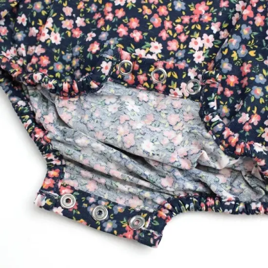 RuffleButts Infant Girls Long Sleeve V-Ruffle Bubble Romper image {4}