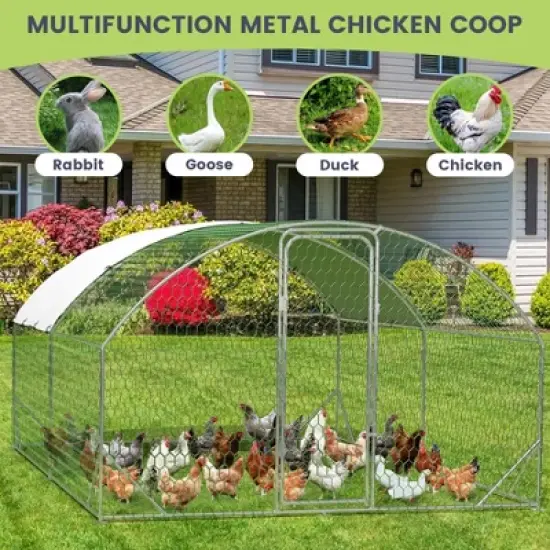 Chicken Coop, Large Chicken Run 9.8x13.1x6.5Ft - Metal Walk-in Cage with Cover, Outdoor Shelter for Ducks, Rabbits, Backyard Farm image {1}