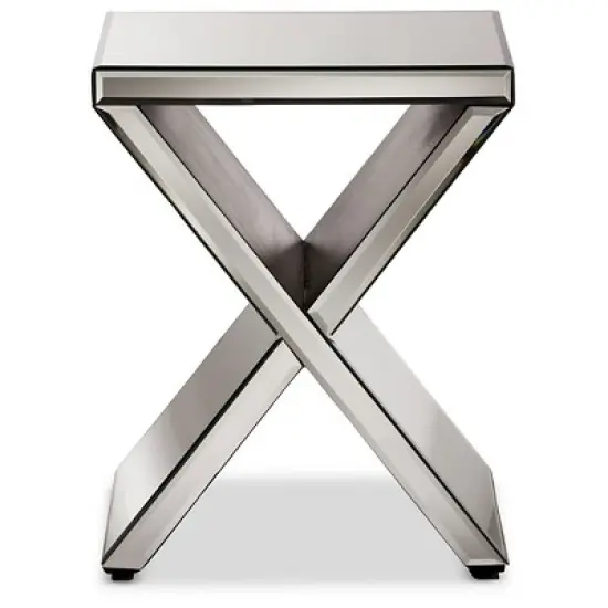 Morris Modern and Contemporary Hollywood Regency Glamour Style Accent Side Table - Silver - Baxton Studio image {1}