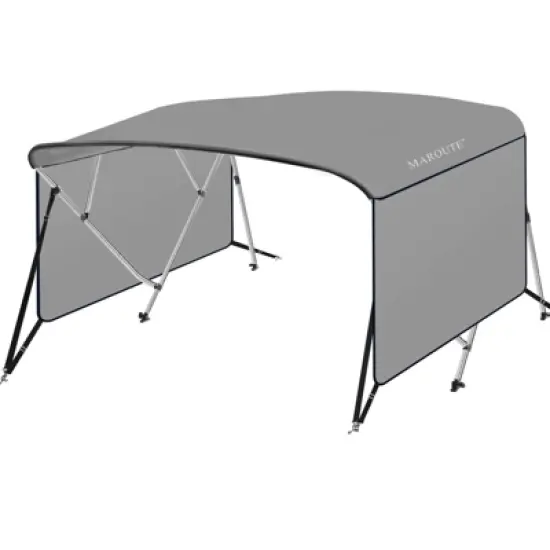 ODK 4 Bow Bimini Tops for Boat Cover with 1&rdquo; Aluminum Alloy Frame, Include 2 Straps, 2 Adjustable Rear Support Pole, Zippered Storage Boot, Gray image {8}