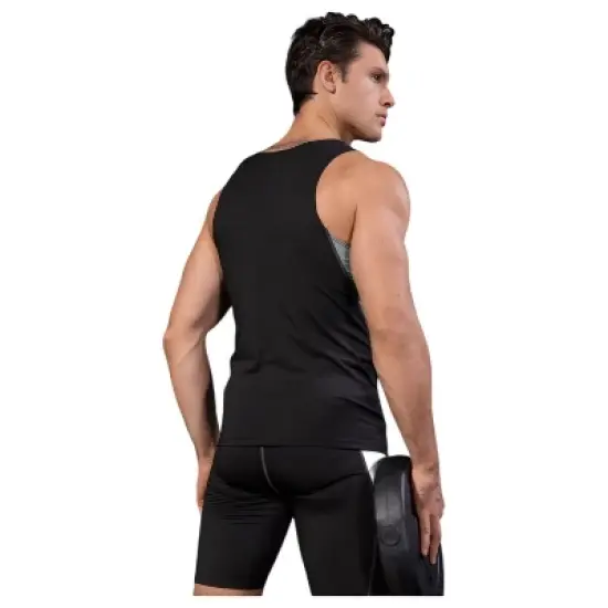 Anna-Kaci Active Men's Sleeveless Compression Tank Top with Mesh Panels and Stretch Moisture-Wicking Fabric image {3}