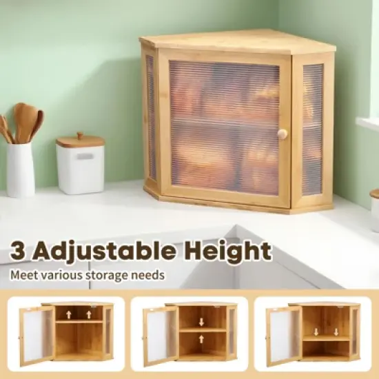Unique Bargains Bamboo Acrylic Wavy Door Panel Corner Bread Container Natural Wood Medium image {3}