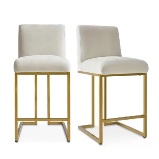 Set of 2 Mason 25" Contemporary Armless Upholstered Fabric With Gold Metal Sled Legs Counter Height Barstools-The Pop Maison image {8}