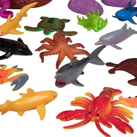 Ocean Life Sea Animal Action Figures 30pc Pack - Giant Bucket of Marine Animals Toy Playset image {2}