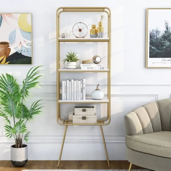 71" Jasper 5 Shelf Glam Bookcase Gold - HOMES: Inside + Out image {1}