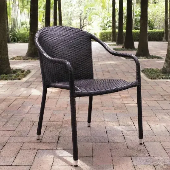 Palm Harbor 4pk Outdoor Wicker Stackable Chairs - Brown - Crosley image {3}