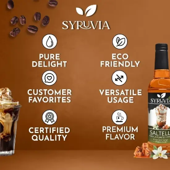Syruvia SALTELLA Syrup Vanilla Salted Caramel for Coffee 25.4 fl oz Premium Coffee Flavoring Syrup image {4}
