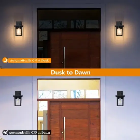 C Cattleya 2 Pack Matte Black Dusk to Dawn Outdoor Wall Lights with Clear Glass Shade image {2}