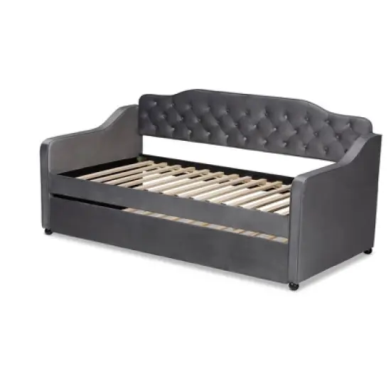 Freda Velvet Fabric Upholstered Button Tufted Daybed with Trundle - Baxton Studio image {3}
