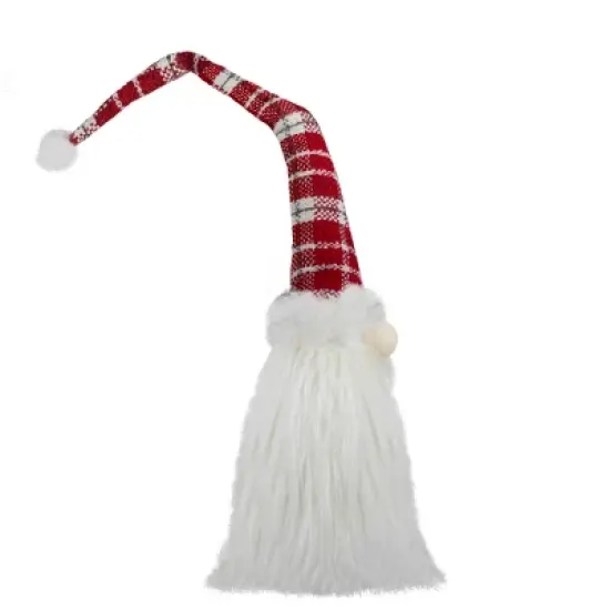 Northlight Plaid Hat Santa Claus Gnome Christmas Decoration - 29.5" - Red and White image {2}