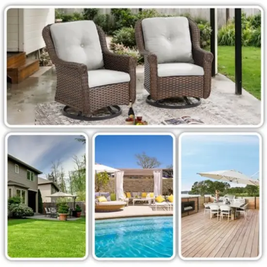 Outdoor Swivel Chair Wicker Patio Glider Chair High Back Swivel Chairs Set of 2 image {8}