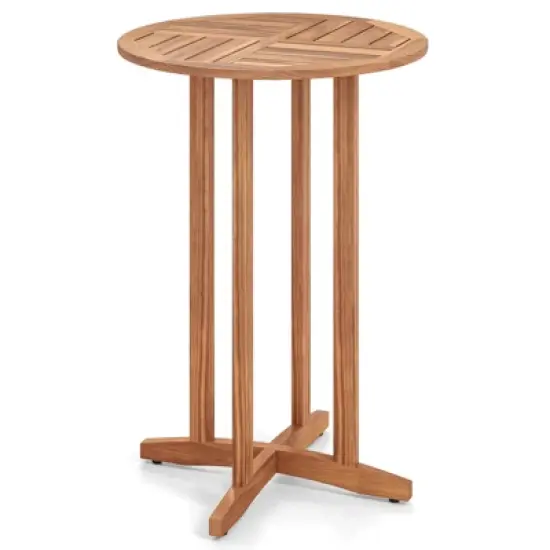 Tangkula 39" Outdoor Acacia Wood Bar Table w/ Slatted Tabletop for Garden Deck image {7}