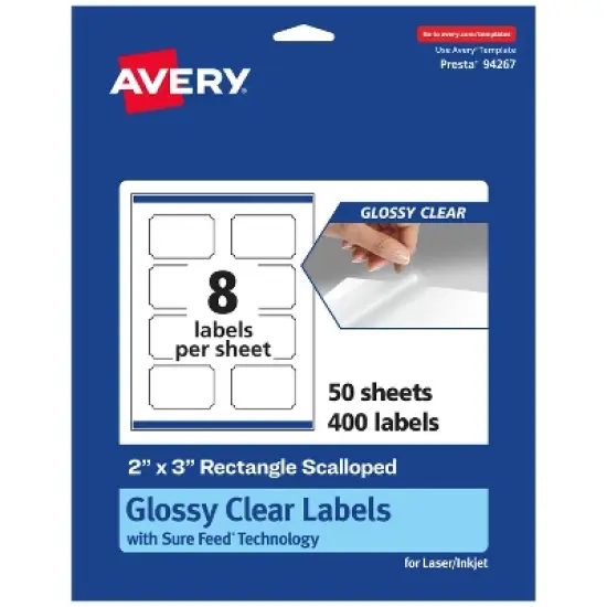 Avery Glossy Clear Rectangle Scalloped Labels with Sure Feed, 2" x 3" image {8}
