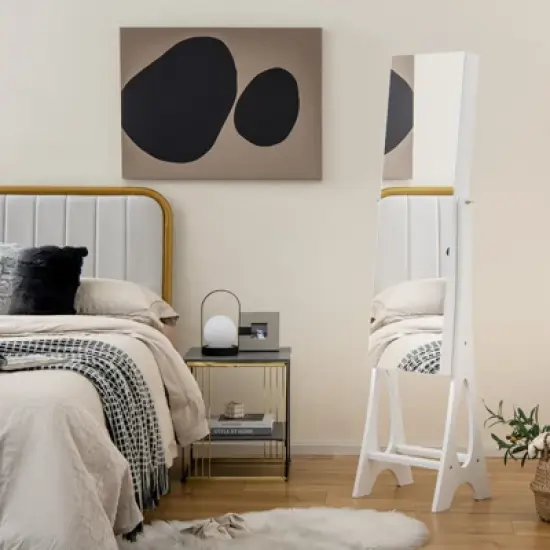 Costway LED Jewelry Cabinet Armoire with  Bevel Edge Mirror Organizer Mirrored Standing image {1}