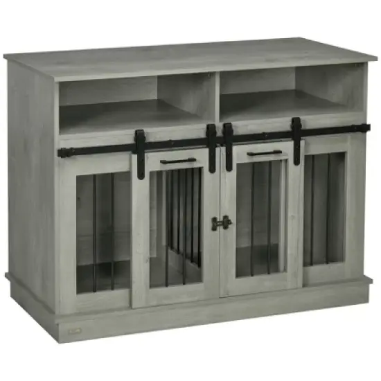 PawHut Dog Crate Furniture for Large Dogs, Double Dog Kennel for Small Dogs with Shelves, Sliding Doors image {7}