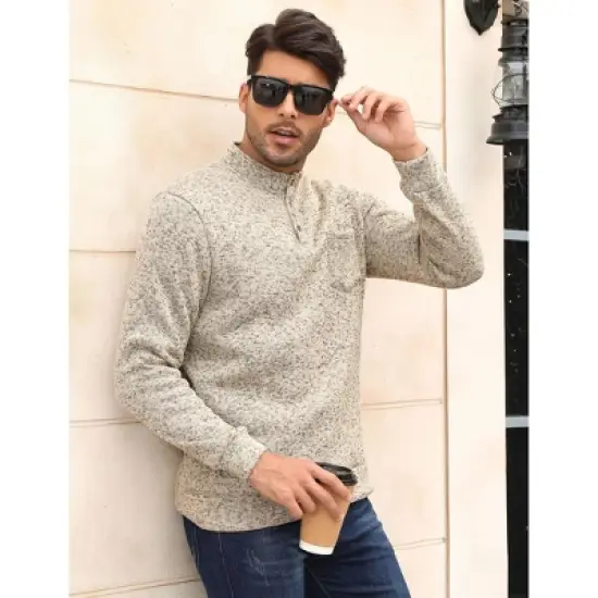 Men's Mock Neck Button-Front Sweatshirt - Long Sleeve Fleece Pullover with Chest Pocket image {3}