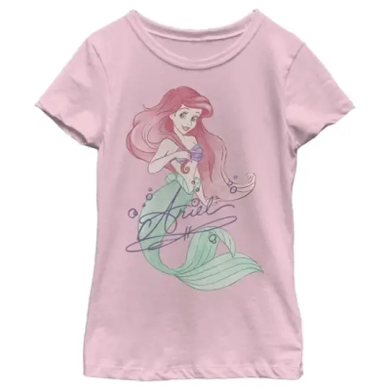 Girl's The Little Mermaid Ariel Watercolor Signature T-Shirt image {3}