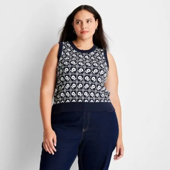 Women's Jacquard Sweater Vest - Future Collective&trade; with Reese Blutstein Navy Blue image {4}