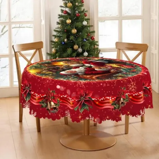 LOVEVOOK Merry Christmas Tablecloth, Snowman Tablecloth, Snowflake Table Cloths Stain Resistant Dining Table Cover for Holiday Decor image {9}