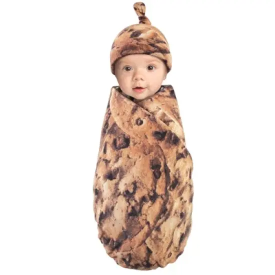 Touched by Nature Unisex Baby Organic Cotton Swaddle Blanket and Cap, Cookie, 0-6 Months image {2}