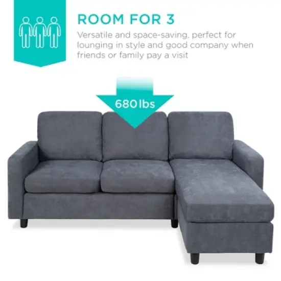 Best Choice Products Upholstered Sectional Sofa Couch w/ Chaise Lounge, 3-Seat Design, Ottoman Bench image {4}