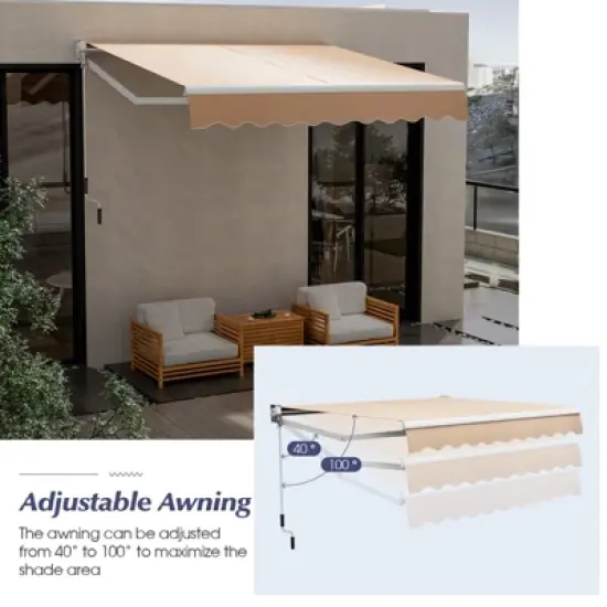 Tangkula Retractable Awning W/ Aluminum Frame Sun/Water Protection W/ PA Coating Manual Control Hand Crank Angle Adjustable Design Beige/Coffee image {3}