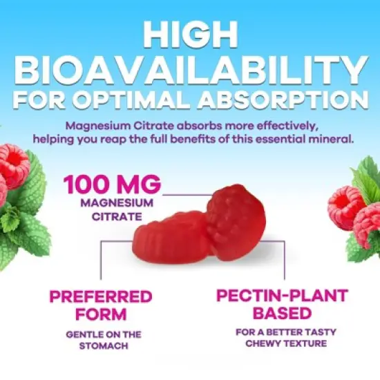 Magnesium Gummies Supplement - High Absorption Magnesium Citrate Supplement Adults & Kids, Calm Magnesio Gummy - 120 Gummies By Nature's Nutrition image {2}