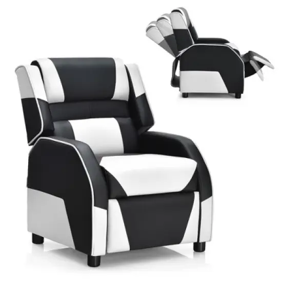 Costway Kids Youth Gaming Sofa Recliner w/Headrest & Footrest PU Leather Yellow\White\Blue\Pink image {11}