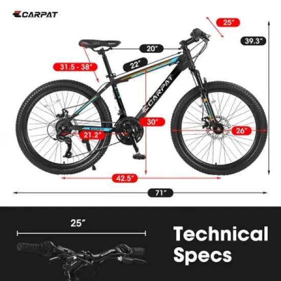 RISOKEYS 26 Inch Suspension Mountain Bike,21 Speeds with Mechanical Disc Brakes, High-Carbon Steel Frame,for Trail Commuter City, image {2}