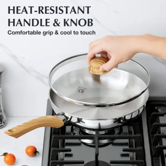 KOCH SYSTEME CS Stainless Steel Pan, Stainless Skillet with Lid for Cooking, Dishwasher Safe image {2}