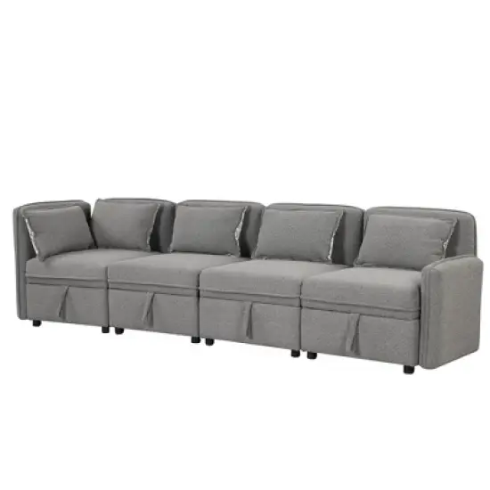 122.8" Minimalist Convertible Modular Sofa, Upholstered Sectional Sofa Couch with 5 Pillows-ModernLuxe image {7}