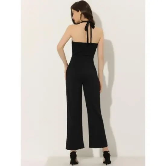 INSPIRE CHIC Women's Sleeveless Halter Wide Leg Pants Backless High Waist Jumpsuit image {3}