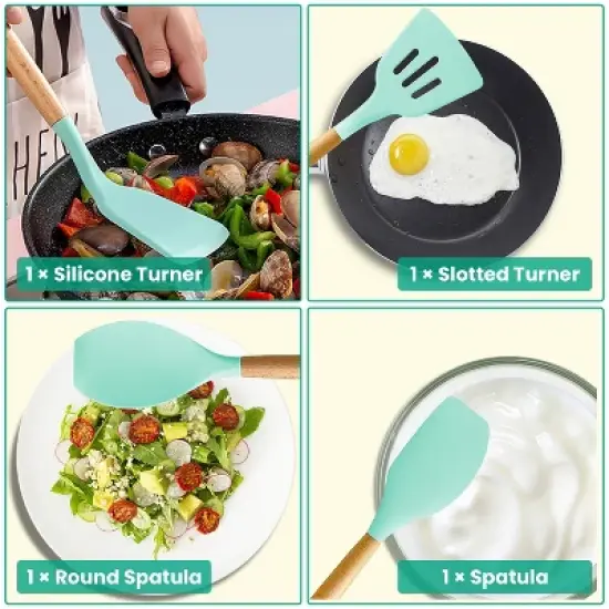 KTMBDW 35Pcs Kitchen Cooking Utensils Set Spatula Set Baking Utensil Set Kitchen Accessories with Holder Egg Whisk Separator Tong Turner Spoons Cups image {4}