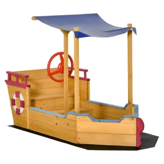 INFURNIC Baby Activity Gyms Pirate Ship Sandbox with Cover and Storage Bench for Outdoor Play, Multicolor, 63"*27.5"*40.5" image {5}