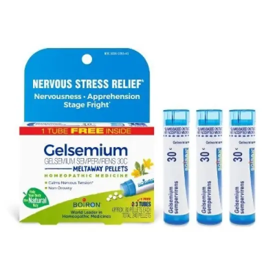 Gelsemium Sempervirens 30C 3 MDT by Boiron Homeopathic Medicine For Nervous Stress Relief  -  3 Pack Pellet image {12}